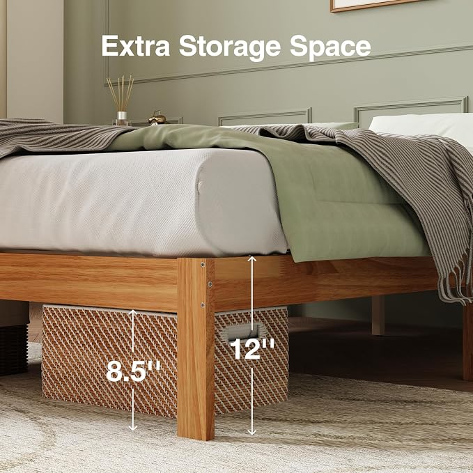 Novilla 12 Inch Wooden Twin Bed Frame, Platform Twin Size Bed Frame Without Headboard, Sturdy Wood Slat Support, No Box Spring Needed, Easy Assembly, Natural