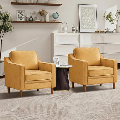 Kingfun Accent Chair Set of 2, Living Room Chairs, Mid Century Reading Armchair, Chenille with Solid Wood Foot, Upholstered Modern Decor for Bedroom, Apartment