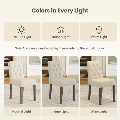 Upholstered Dining Chairs Set of 4, Modern Fabric Dining Chairs with Tufted Design, Kitchen Side Chairs, Farmhouse Dinner Chair with Wood Legs for Kitchen Restaurant Living Room, Beige