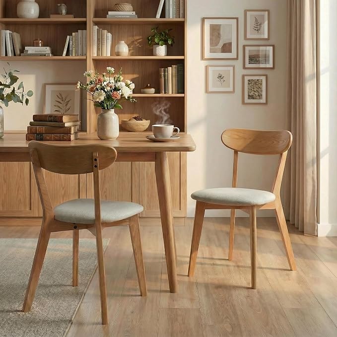 100% Solid Wood Dining Chairs,Mid Century Modern Dining Chairs with Rounded Backrest,Kitchen,Dining Room Chairs Set of 1/2/4 (2, Original Color White Upholstery)