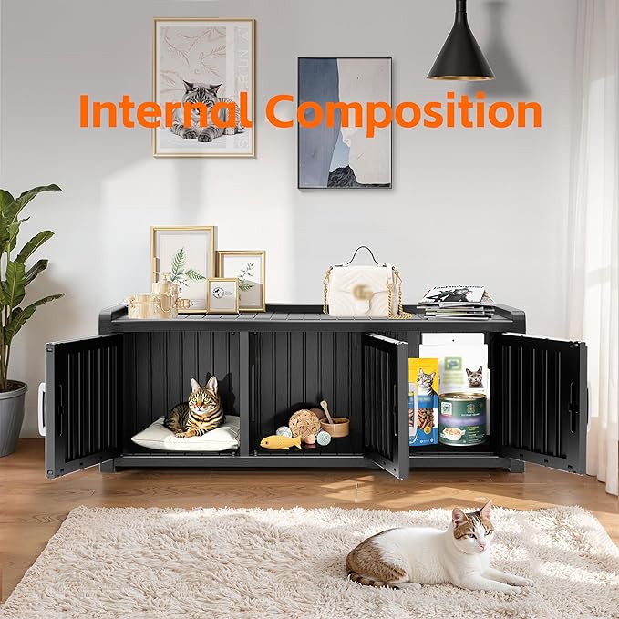 DRATO Indoor Outdoor Shoe Storage Cabinet, Shoe Bench Entryway with Adjustable Shelves, Multifunctional Resin Storage Bench for Entryway Foyer Hallway (Black, 3 Doors with Windows)