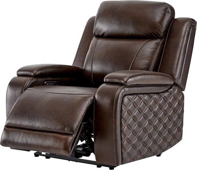 Watson & Whitely Genuine Leather Power Recliner Chairs for Adults, Zero Gravity Recliner with Power Headrest & Hidden Storage, Electric Reclining Sofa Chair for Living Room, Home Office, Dark Brown