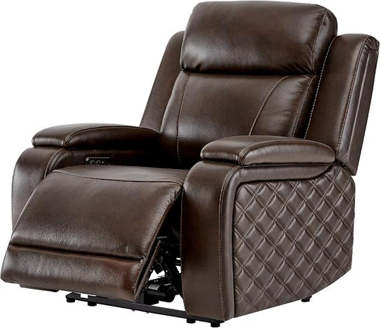 Watson & Whitely Genuine Leather Power Recliner Chairs for Adults, Zero Gravity Recliner with Power Headrest & Hidden Storage, Electric Reclining Sofa Chair for Living Room, Home Office, Dark Brown