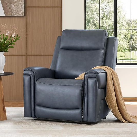 Watson & Whitely Super Zero Gravity Power Recliner Chair with Power Headrest, Genuine Leather Recliner with USB & Type-C Ports, Electric Reclining Sofa Chair for Living Room, Bedroom, Navy Blue