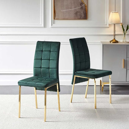 NORDICANA Upholstered Velvet Dining Chairs Classic Kitchen High Back Chairs Set of 2, Featured Dovetail Tufted Side Chairs, Golden Color Metal Legs, Forest Green