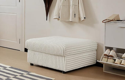 35" Corduroy Ottoman with Storage, Oversized Storage Ottoman for Living Room, Large Square Ottoman for Sofa Couch, Beige