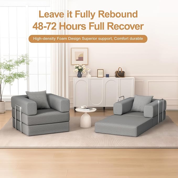 Single Couch Sofa for Small Spaces 2 in 1 Convertible Sofa to Lounger Comfy Bean Bag Chair for Adults with Removable Cover with Pillows for Bedroom, Apartment, Office(Light Gray, 35.43" Single Sofa)