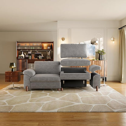 SITJOY Large Cloud Couch, 138" Wide 8 Seat V Shape with Console, Light Gray | Detachable and Washable Chenille Cover Sectional Sofas for Living Room, Deep Seat Wide Couch with Chaise, Storage Ottoman