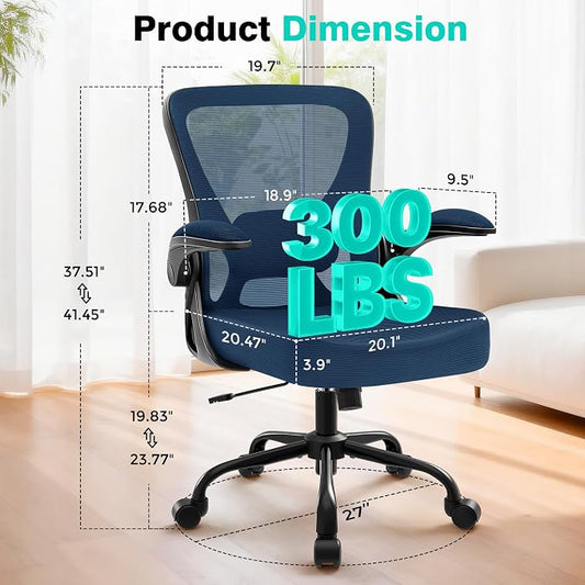 AreShark Office Chair - Ergonomic Breathable Mesh Desk Chair with Adjustable Lumbar Support and Flip-up Armrests - Executive High Back Rolling Swivel Comfortable Computer Gaming Chair for Home Office
