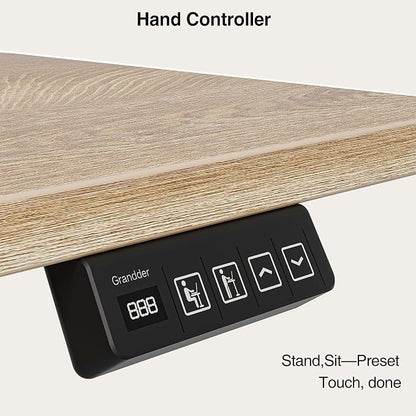 Grandder Electric Standing Desk with Four Drawers, Sit to Stand Up Height Adjustable Desk with Storage Shelf for Home Office, 55 * 24 Inch, Study, Ergonomic Adjustable Computer Desk, Oak