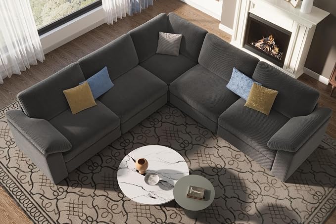 EASE MOOSE Oversized Modular Sectional Sofa, Extra Large L Shape Sectional Cloud Couch,Comfty Deep Seat Wide Modular Sofa for Living Room Removable Cover,Grey