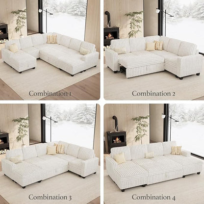 Belffin Corduroy Corner Seat for Modular Sofa Sectional Couches for Living Room Beige Couch