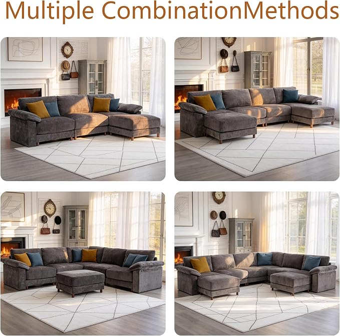Oversized L Shaped Sectional Couch for Living Room, Extra Large Deep Seat Modular Sectional Sofa with Washable Covers, Modern Cloud Couch for Apartment, Bedroom (Gray, U Shape 8 Seat)