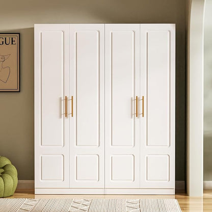 Double Door White Armoire with Hanging Rod – 71" H x 31" W x 19" D, Modern Freestanding Wardrobe Closet for Bedroom, Sturdy Metal Handles