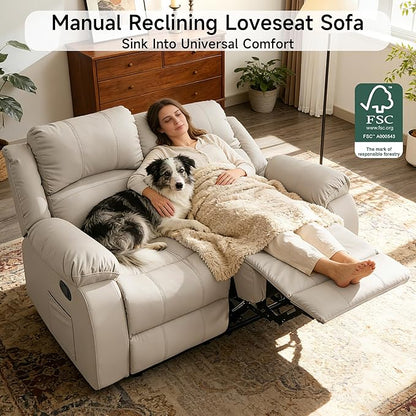 Reclining Loveseat Sofa Leather Recliner Couch 2 Seater Sofa for Living Room, Home Theater Seating(Loveseat,Beige)