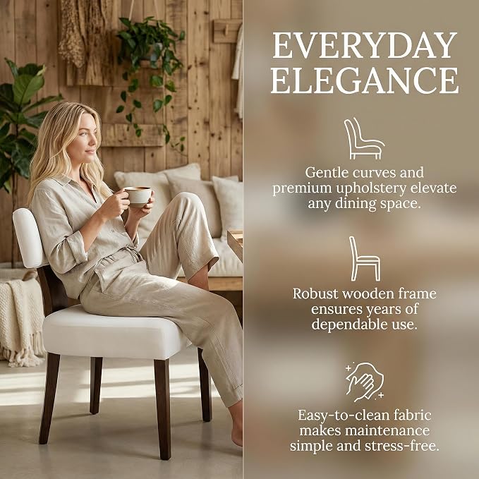 HNY Set of 4 Mid Century Modern Dining Chairs, Farmhouse Velvet Upholstered Accent Chair Curved Backrest Kitchen Chairs, with Hardwood Frame, Cream, Velvet-beige