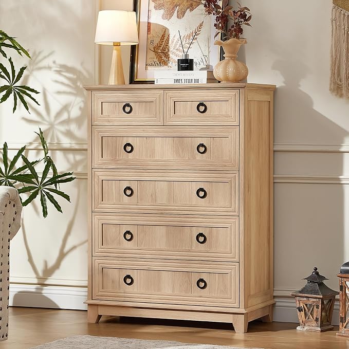 Joaxswe Farmhouse 6 Drawer Dresser for Bedroom Set of 2, 41" Tall Small Dressers & Chest of Drawers, Rustic Wood Dresser with Metal Handle, Storage Organizer Closet for Living Room, Hallway, Entryway