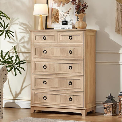 Joaxswe Farmhouse 6 Drawer Dresser for Bedroom Set of 2, 41" Tall Small Dressers & Chest of Drawers, Rustic Wood Dresser with Metal Handle, Storage Organizer Closet for Living Room, Hallway, Entryway