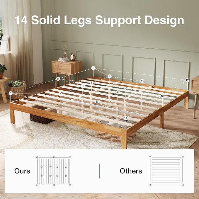 Novilla 12 Inch Wooden King Size Bed Frame, King Platform Bed Frame Without Headboard, Sturdy Wood Slat Support, No Box Spring Needed, Easy Assembly, Natural