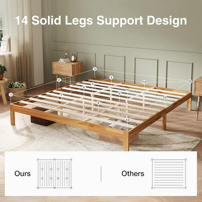 Novilla 12 Inch Wooden King Size Bed Frame, King Platform Bed Frame Without Headboard, Sturdy Wood Slat Support, No Box Spring Needed, Easy Assembly, Natural