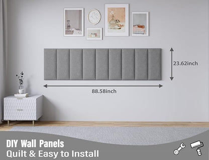 Peel and Stick Upholstered Wall Mounted Headboard Queen Size, 9 Panels Tufted Fabric Headboard,Wall Mounted Headboards, Interior Wall Panels for Bedroom, 10"x24" Dark Grey