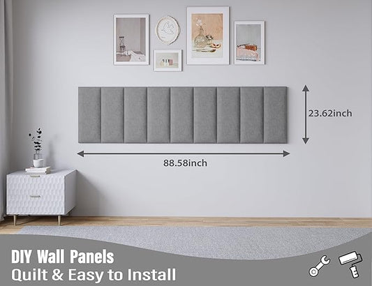 Peel and Stick Upholstered Wall Mounted Headboard Full Size, 6 Panels Tufted Fabric Headboard,Wall Mounted Headboards, Interior Wall Panels for Bedroom, 10"x24" Dark Grey