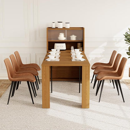 HIPIHOM 86.6" Extendable Kitchen Table Set for 6, Storage Cabinet | Space-saving Extendable MDF Dining Set with 6 Brown Chairs, Family Meal, Apartment, Small Room