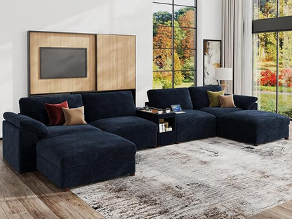 EASE MOOSE Oversized U Shape Sectional Sofa,Blue Deep Seat Modular Sofa