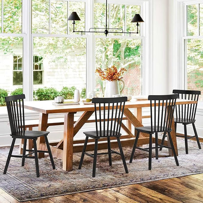 LUE BONA Windsor Dining Chair Set of 4, Spindle Back Wooden Chairs for Kitchen and Dining Room, Restaurant, Cafe, Hotel, Black