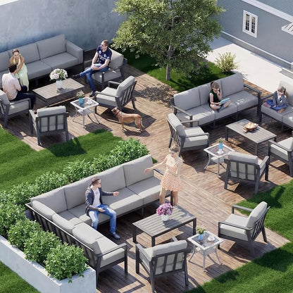 KISLOT Aluminum Outdoor Patio Furniture Set with Coffee Table,4 Seater Patio Conversation Sets with Washable Thick Cushions,Outdoor Sectional Furniture Set for Poolside, Balcony,Gray Aluminum Frame