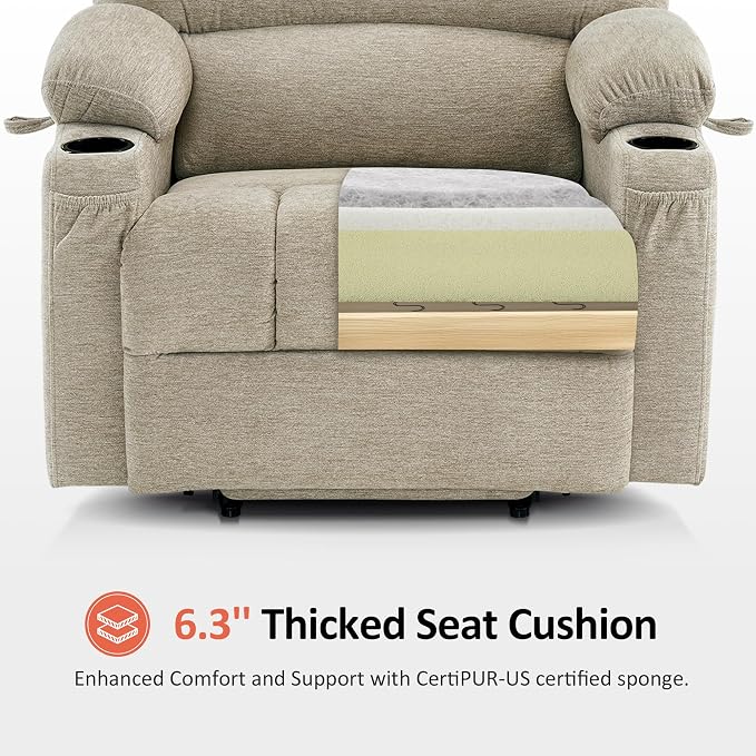 MCombo Oversized Power Lift Recliner Chair for Elderly, Lift Chair with Heat and Massage, Lift Recliner for Big and Tall, Cup Holders, USB & Type C Ports, Fabric R7092 (Beige, Oversize)