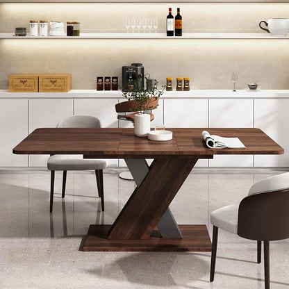 55"-71" Extendable Dining Table for 4-8 People, Space-Saving Extra Long Transformer Table with Extension Leaves Holder, Walnut