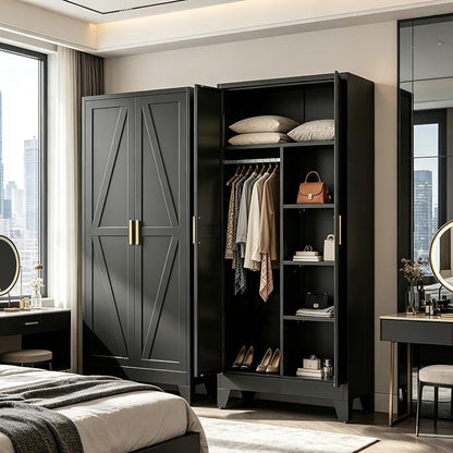 71" H Black Closet,Armoire Wardrobe Closets,Metal Wardrobe Closet with Doors and Shelves