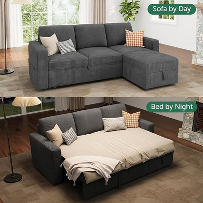 HONBAY Modular Sectional Sleeper Sofa with Pull Out Bed, L Shaped Sofa with Storage, Modular Sectional Couches for Living Room, Dark Grey