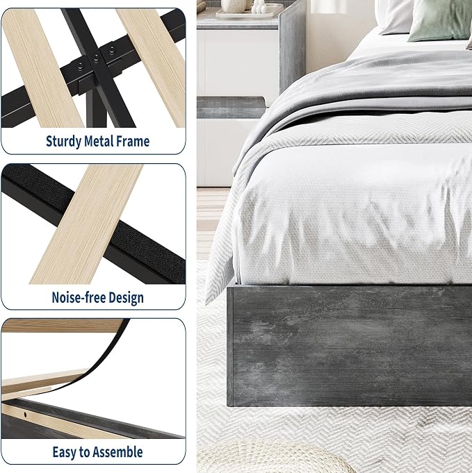 Garvee Twin Size Wood Platform Bed Frame, Wooden Bed Frame with Wood Slat Support, No Box Spring Needed, Easy Assembly, Walnut Wood