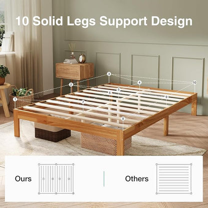 Novilla 12 Inch Wooden Queen Bed Frame, Platform Bed Frame Queen Size Without Headboard, Sturdy Wood Slat Support, No Box Spring Needed, Easy Assembly, Natural
