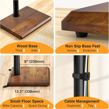 TVON Universal Floor TV Stand with Mount for Most 32-65 Inch TVs up to 88lbs, Height Adjustable TV Floor Stand with Wood Base for Space Saving (Rustic Brown, Wooden Base)