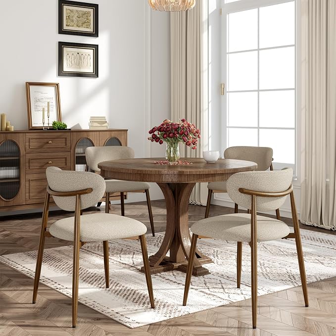 MALOL Dining Chairs Set of 4, Curved Back Kitchen Room Chairs with Metal Legs and Anti Slip Pads, Upholstered Dining Chair for Home and Restaurant, Camel