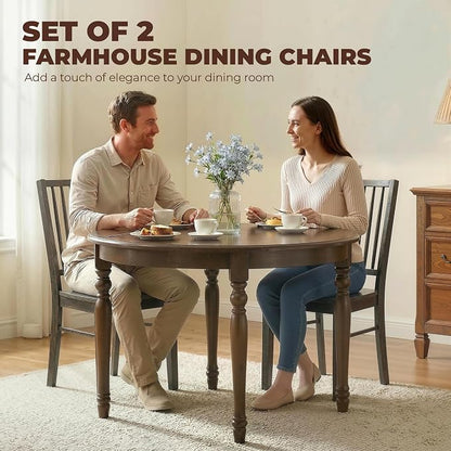 HOMCOM Farmhouse Dining Chairs Set of 2, Ergonomic Solid Wood Armless Kitchen Chairs with Rubberwood Legs for Dining Room, Kitchen, Charcoal Gray