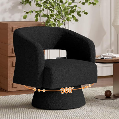 Luxanimarion Swivel Barrel Accent Chair,Oversized Teddy Upholstered Round Swivel Chair,Modern Luxury 360 Degree Living Room Vanity Chair for Bedroom Office,Black,4PCS