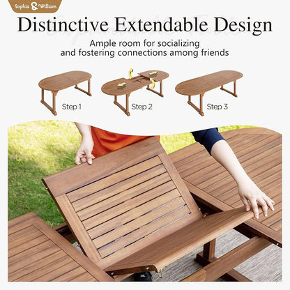 Sophia & William Patio Outdoor Table and Chairs Set, Patio Dining Sets for 6, 7 Pieces Patio Table Set Acacia Wood Table Expandable and Rattan Chairs for Backyard Deck Porch Outside