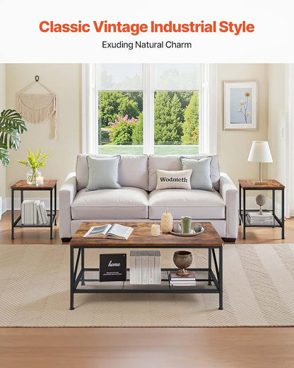 VEVOR 3 Pieces Living Room Table Sets, 41.3 in Industrial Coffee Table with 2 Square End Side Tables, Easy Assembly Coffee and End Tables Sets with Metal Legs, for Office, Living Room & Apartment