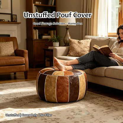 Thgonwid Unstuffed Moroccan Storage Pouf Foot Stool Ottoman Seat Handmade Faux Leather Bean Bag Floor Chair Foot Rest for Living Room, Bedroom or Balcony (Multi Color)