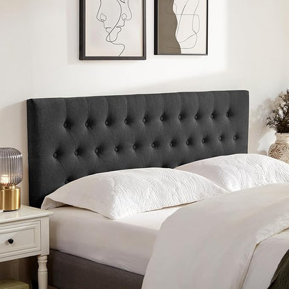 Tufted Upholstered Headboard Queen Size, Adjustable Height 37- 51 in, Black | Sturdy and Durable Solid Wood Bed Headboard, Fabric Queen Headboard Only, Modern Button Diamond Design Head Board