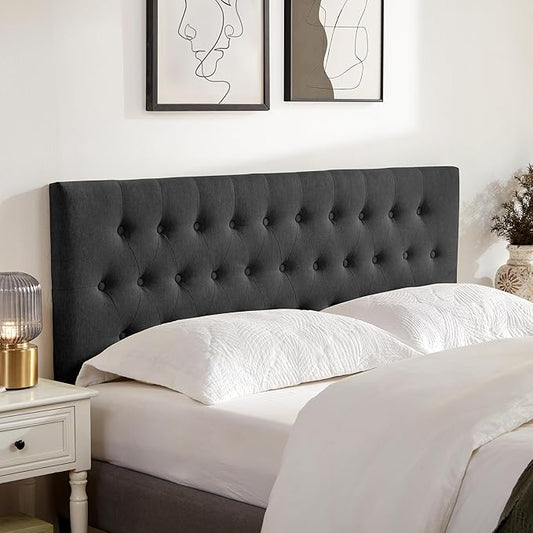 Tufted Upholstered Headboard Queen Size, Adjustable Height 37- 51 in, Black | Sturdy and Durable Solid Wood Bed Headboard, Fabric Queen Headboard Only, Modern Button Diamond Design Head Board
