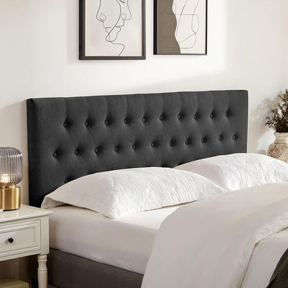 Tufted Upholstered Headboard King Size, Adjustable Height 37- 51 in, Black | Sturdy and Durable Solid Wood Bed Headboard, Fabric King Headboard Only, Modern Button Diamond Design Head Board