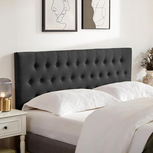 Tufted Upholstered Headboard King Size, Adjustable Height 37- 51 in, Black | Sturdy and Durable Solid Wood Bed Headboard, Fabric King Headboard Only, Modern Button Diamond Design Head Board