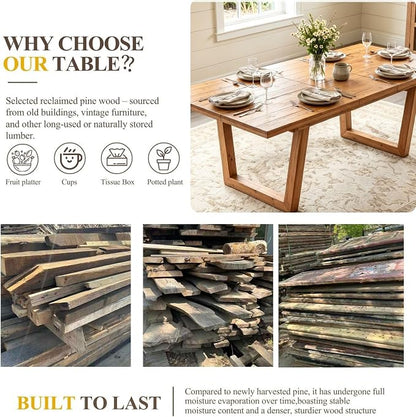 chairus 55"-71" Extendable Reclaimed Wood Dining Table with Butterfly Leaf | Hidden Butterfly Leaf Extends from 55" to 71", Reclaimed Pine Table, Seats 4-8, Sturdy U-shaped Wood Legs, Farmhouse Style