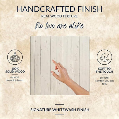 Barn Walls Whitewash Headboard, Queen Size | Coastal Design Distress, Solid Wood, Floating Panels, Wall Mount, Adjustable Height