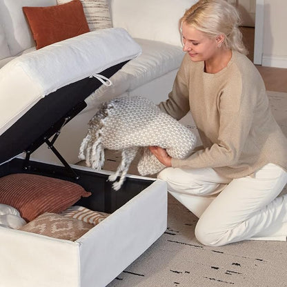Cloud Couch Sectional 113.8'' Oversized Modular Deep Seat Sofa Bed Comfy White Cloud Couch with Washable Cover for Living Room 3 Seat & 3 Ottoman